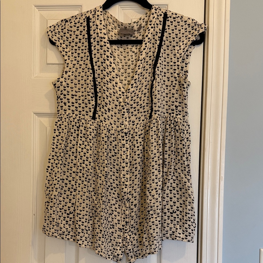 Anthropology Vanessa Virginia White and Black Patterned Baby doll Blouse S